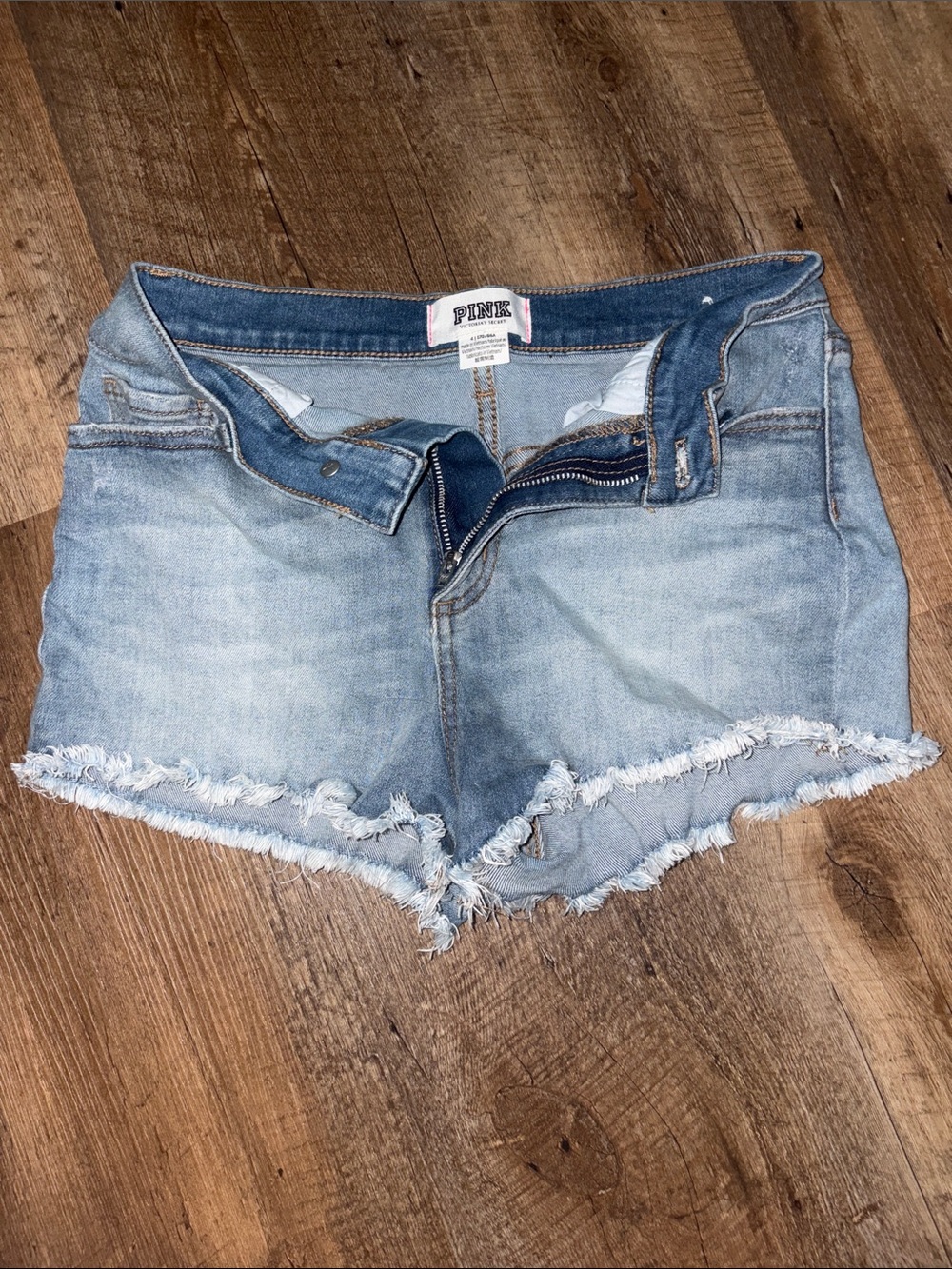 PINK Victoria's Secret Light Wash Frayed Hem Denim Shorts